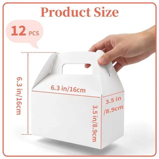 Alt view image 2 of 7 - 12 PCS White Party Favor Boxes with Handle, White Gable Boxes | 6.3 x 3.5 x 3.5 Inch, Goodie Gable Boxes for Bakery, Cookies, Treats, Candies, Birthday, Wedding and Events