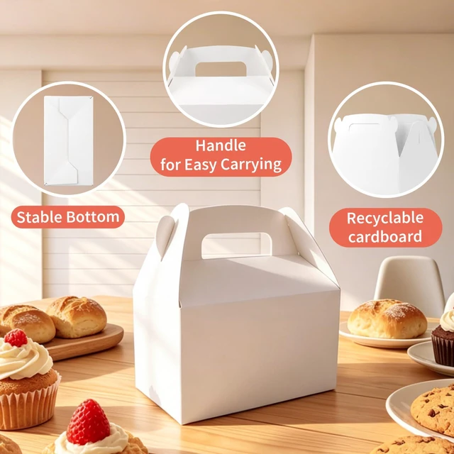 Alt view image 3 of 7 - 12 PCS White Party Favor Boxes with Handle, White Gable Boxes | 6.3 x 3.5 x 3.5 Inch, Goodie Gable Boxes for Bakery, Cookies, Treats, Candies, Birthday, Wedding and Events