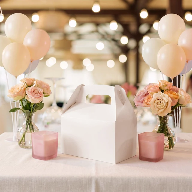 Alt view image 4 of 7 - 12 PCS White Party Favor Boxes with Handle, White Gable Boxes | 6.3 x 3.5 x 3.5 Inch, Goodie Gable Boxes for Bakery, Cookies, Treats, Candies, Birthday, Wedding and Events