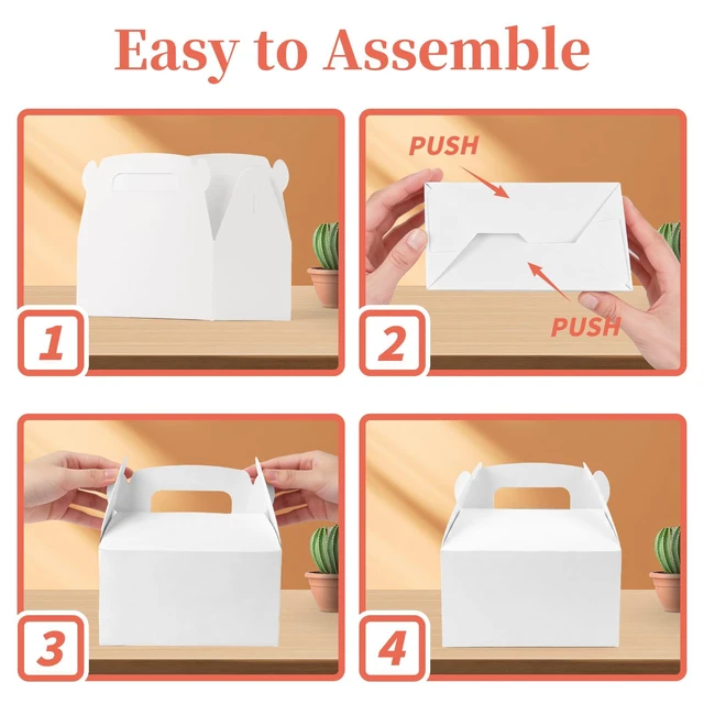 Alt view image 5 of 7 - 12 PCS White Party Favor Boxes with Handle, White Gable Boxes | 6.3 x 3.5 x 3.5 Inch, Goodie Gable Boxes for Bakery, Cookies, Treats, Candies, Birthday, Wedding and Events