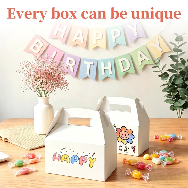 Alt view image 6 of 7 - 12 PCS White Party Favor Boxes with Handle, White Gable Boxes | 6.3 x 3.5 x 3.5 Inch, Goodie Gable Boxes for Bakery, Cookies, Treats, Candies, Birthday, Wedding and Events