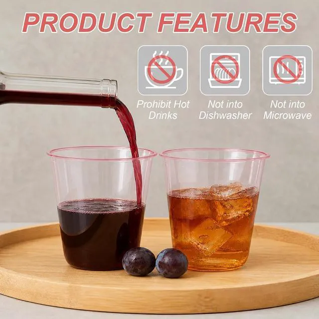 Alt view image 5 of 7 - 50 PCS 12 Oz Disposable Pink Cold Drink Cups, Stemless | PET Plastic, BPA Free, 3.66in Height, 2.5in Bottom Dia, 3.5in Mouth Dia, Nestable Storage, Wine, Coffee, Juices Etc.