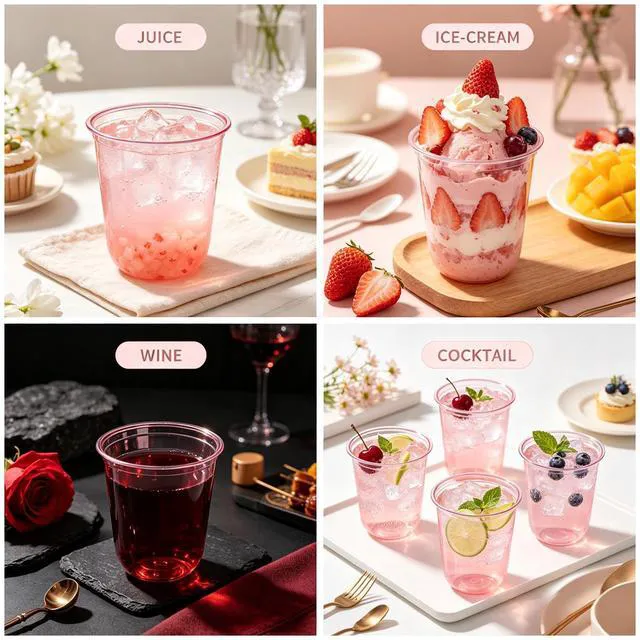Alt view image 7 of 7 - 50 PCS 12 Oz Disposable Pink Cold Drink Cups, Stemless | PET Plastic, BPA Free, 3.66in Height, 2.5in Bottom Dia, 3.5in Mouth Dia, Nestable Storage, Wine, Coffee, Juices Etc.