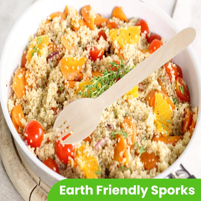 Alt view image 2 of 4 - 5.5" Disposable Wooden Sporks/Natural Wooden Utensils- Pack of 100ct