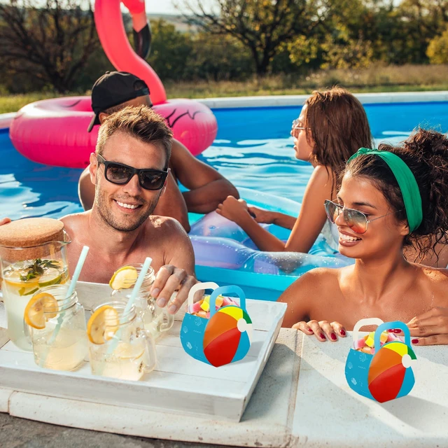 Alt view image 5 of 7 - 20 Pcs Beach Ball Party Favors Treat Boxes, Summer Beach Ball Paper Candy Gift Boxes, Pools Party Decoration Treat Favor Boxes with Handles for Summer Pool Beaches Parties Supplies