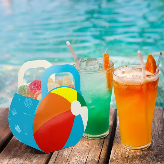 Alt view image 6 of 7 - 20 Pcs Beach Ball Party Favors Treat Boxes, Summer Beach Ball Paper Candy Gift Boxes, Pools Party Decoration Treat Favor Boxes with Handles for Summer Pool Beaches Parties Supplies