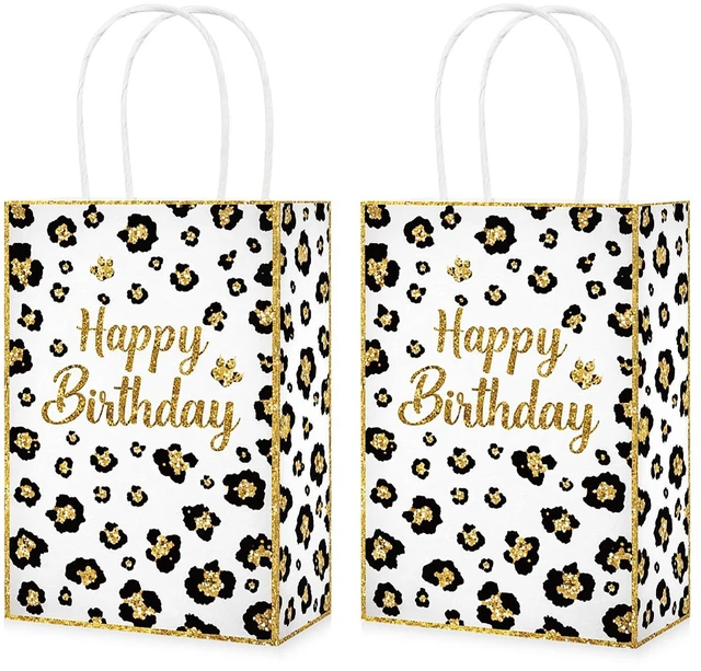 Main image of 16Pcs Cheetah Print Party Favor Bags Handles Safari Goodie Bags | White Leopard Happy Birthday Candy Treat Gift Bags with Handles for Jungle Safari Birthday Party Favors Supplies