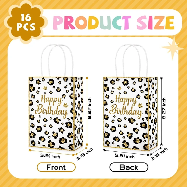 Alt view image 3 of 6 - 16Pcs Cheetah Print Party Favor Bags Handles Safari Goodie Bags | White Leopard Happy Birthday Candy Treat Gift Bags with Handles for Jungle Safari Birthday Party Favors Supplies