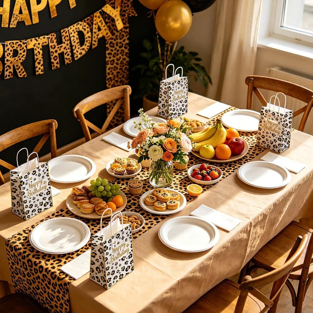 Alt view image 6 of 6 - 16Pcs Cheetah Print Party Favor Bags Handles Safari Goodie Bags | White Leopard Happy Birthday Candy Treat Gift Bags with Handles for Jungle Safari Birthday Party Favors Supplies