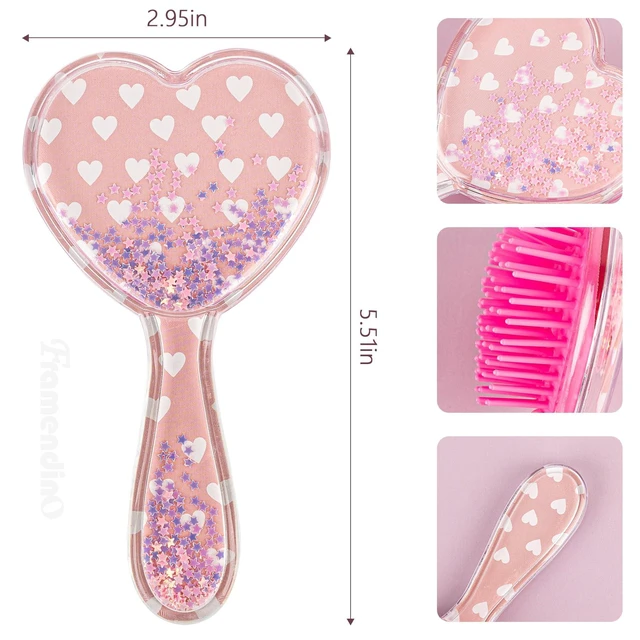 Alt view image 2 of 5 - 4 Pack Sequin Glitter Hair Brush Detangle Massage Comb Cute Mini Heart Brush for Women