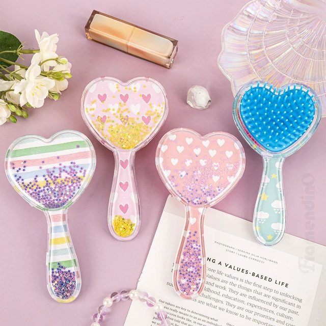 Alt view image 3 of 5 - 4 Pack Sequin Glitter Hair Brush Detangle Massage Comb Cute Mini Heart Brush for Women