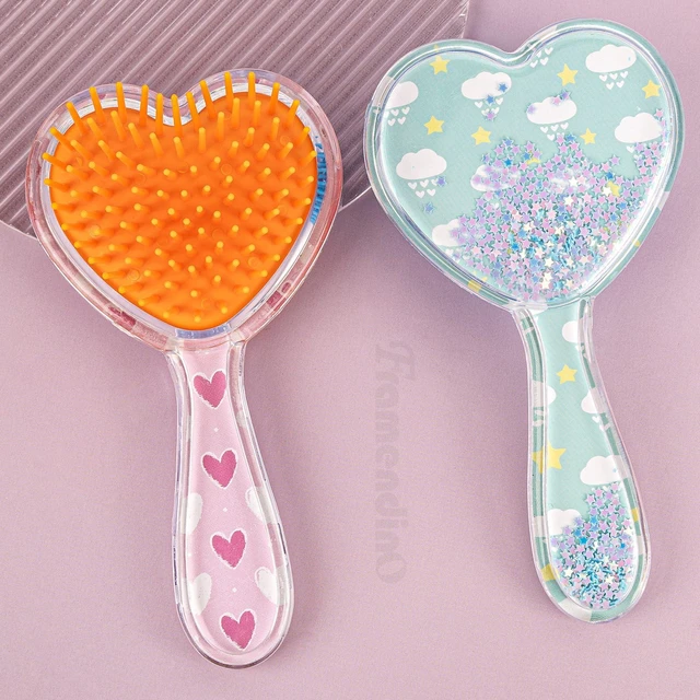 Alt view image 4 of 5 - 4 Pack Sequin Glitter Hair Brush Detangle Massage Comb Cute Mini Heart Brush for Women