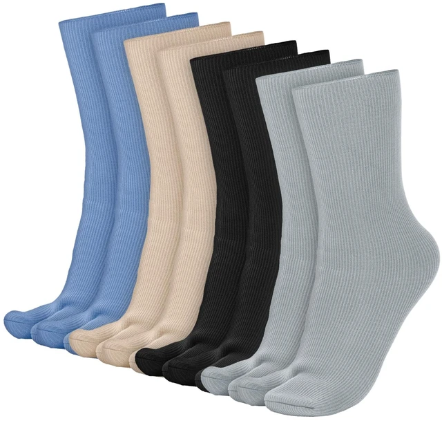 Main image of 4 Pairs Socks for Flip Flop, black, Gray, Blue, Nude | Split Design for Sandals, Elastic Ribbed Knit, Unisex Crew Length, Breathable Casual Wear, Big Toe Separation