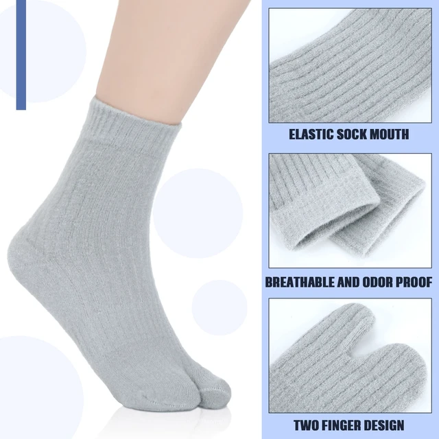 Alt view image 5 of 7 - 4 Pairs Socks for Flip Flop, black, Gray, Blue, Nude | Split Design for Sandals, Elastic Ribbed Knit, Unisex Crew Length, Breathable Casual Wear, Big Toe Separation