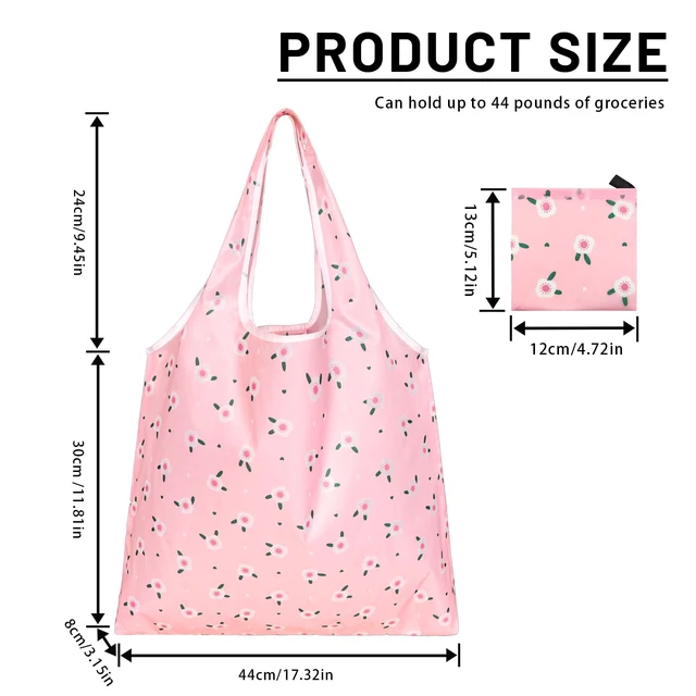 Alt view image 3 of 7 - 4 Pcs Reusable Grocery Bags, Foldable Shopping Bags Heavy Duty, Large Nano Bag Cute Tote Bag for Daily Shopping, Waterproof and Machine Washable (Flowers)