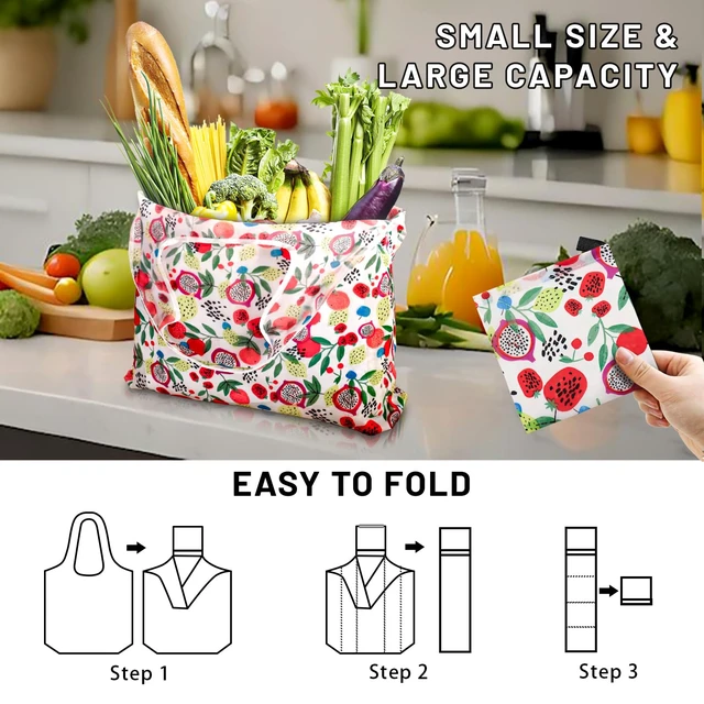 Alt view image 4 of 7 - 4 Pcs Reusable Grocery Bags, Foldable Shopping Bags Heavy Duty, Large Nano Bag Cute Tote Bag for Daily Shopping, Waterproof and Machine Washable (Flowers)