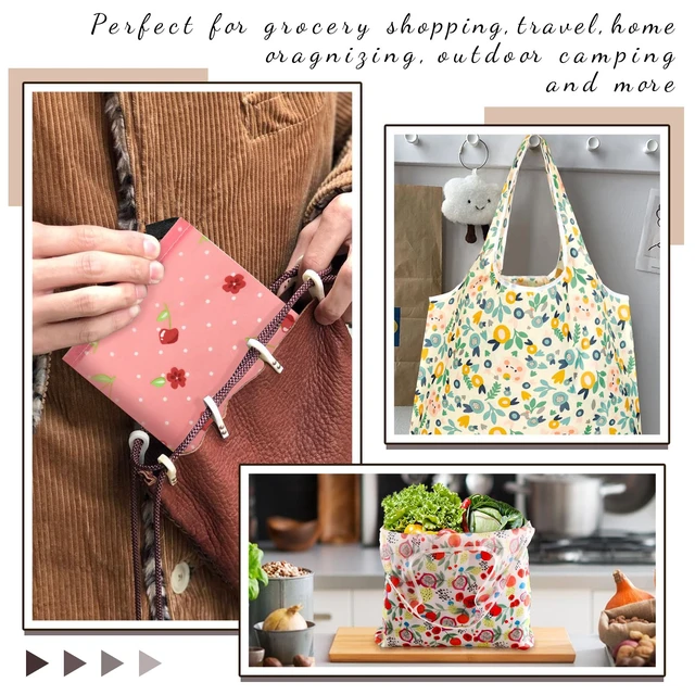 Alt view image 6 of 7 - 4 Pcs Reusable Grocery Bags, Foldable Shopping Bags Heavy Duty, Large Nano Bag Cute Tote Bag for Daily Shopping, Waterproof and Machine Washable (Flowers)