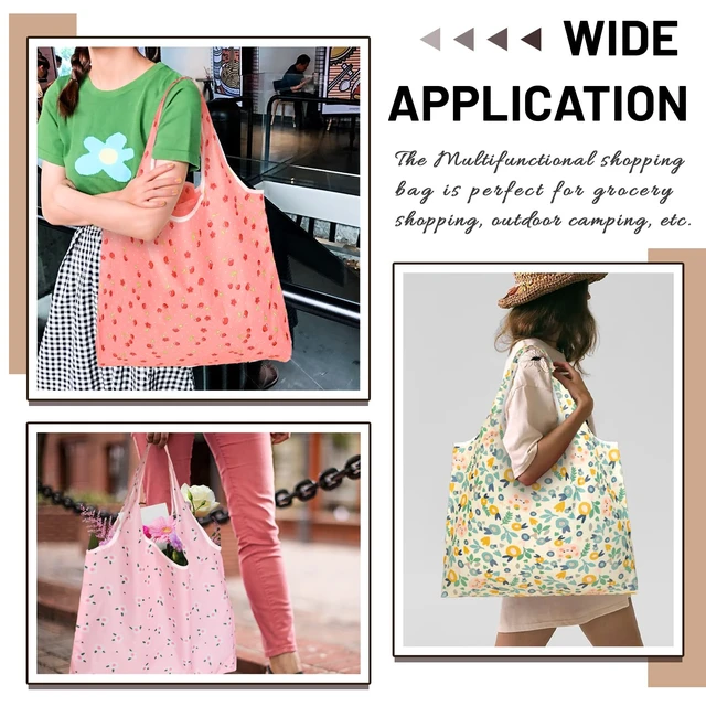 Alt view image 7 of 7 - 4 Pcs Reusable Grocery Bags, Foldable Shopping Bags Heavy Duty, Large Nano Bag Cute Tote Bag for Daily Shopping, Waterproof and Machine Washable (Flowers)
