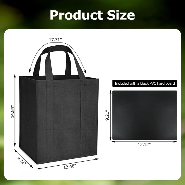Alt view image 2 of 5 - 1 Pack Large Foldable Shopping Bag, Reusable Grocery Bag, Black | 15"W x 12.5"H x 10"D, For Shopping, Non-woven Fabric, Washable, 40 LBS Capacity