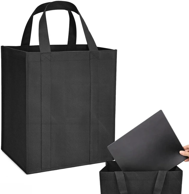 Main image of 1 Pack Large Foldable Shopping Bag, Reusable Grocery Bag, Black | 15"W x 12.5"H x 10"D, For Shopping, Non-woven Fabric, Washable, 40 LBS Capacity