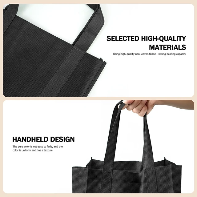Alt view image 3 of 5 - 1 Pack Large Foldable Shopping Bag, Reusable Grocery Bag, Black | 15"W x 12.5"H x 10"D, For Shopping, Non-woven Fabric, Washable, 40 LBS Capacity