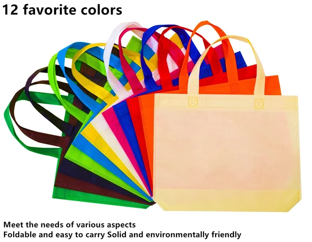 Alt view image 5 of 7 - 12 Pack 13" 12 Colors Multi-Color Reusable Tote Gift Bag One Side Blank Non-woven Bags Colored Treat, Fabric Tote, Commodity snack bags