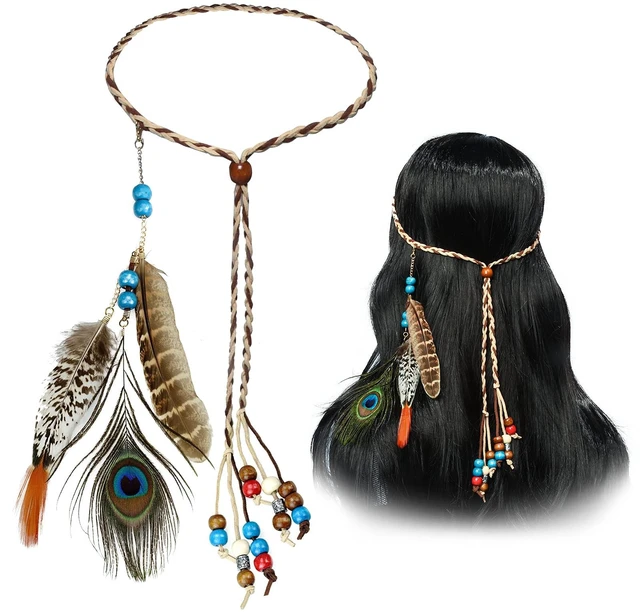 Main image of Boho Feather Headbands Indian Feather Headband Peacoak Headpieces Festival Costumes Hair Accessories for Women and Girls