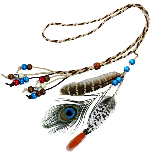 Alt view image 4 of 7 - Boho Feather Headbands Indian Feather Headband Peacoak Headpieces Festival Costumes Hair Accessories for Women and Girls