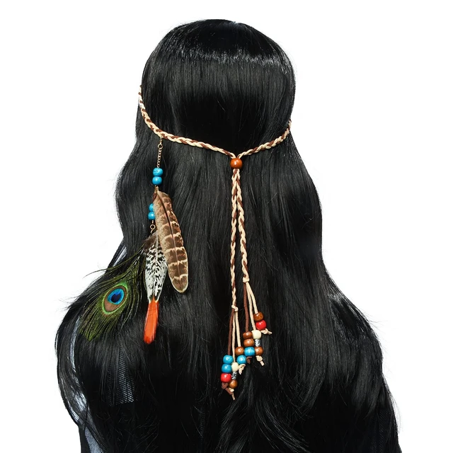 Alt view image 6 of 7 - Boho Feather Headbands Indian Feather Headband Peacoak Headpieces Festival Costumes Hair Accessories for Women and Girls