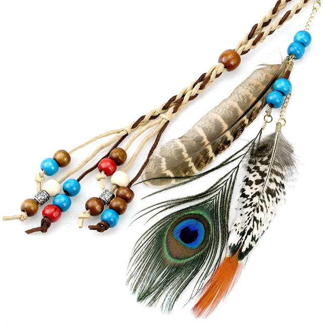 Alt view image 7 of 7 - Boho Feather Headbands Indian Feather Headband Peacoak Headpieces Festival Costumes Hair Accessories for Women and Girls
