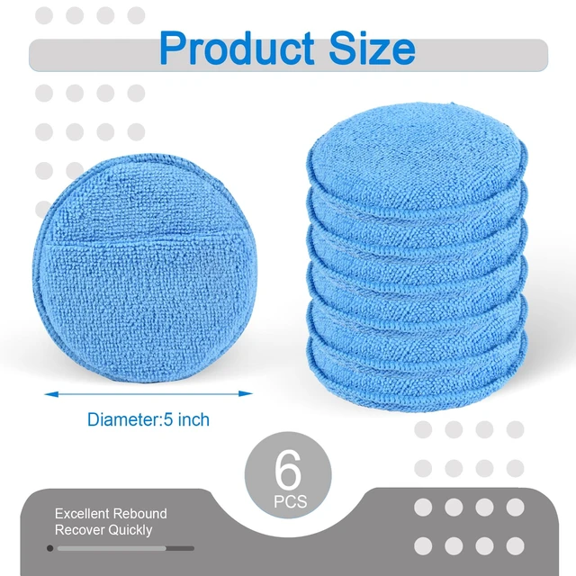 Alt view image 2 of 7 - 6 Pack Wax Applicator Pads | 5 Inch Microfiber Foam Buffing Pads with Finger Pocket for Car Detailing & Cleaning