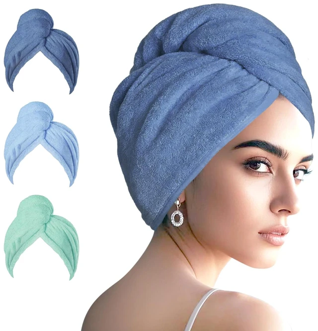 Main image of Microfiber Hair Drying Towel Wrap,Hair Turbans Towel for Wet Hair | Soft and Comfortable,Dries Hair Quickly,Conv for Makeup and Housework,3P:Dark blue+Light Blue+Light Green