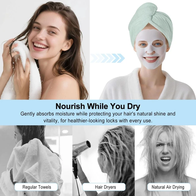 Alt view image 6 of 7 - Microfiber Hair Drying Towel Wrap,Hair Turbans Towel for Wet Hair | Soft and Comfortable,Dries Hair Quickly,Conv for Makeup and Housework,3P:Dark blue+Light Blue+Light Green