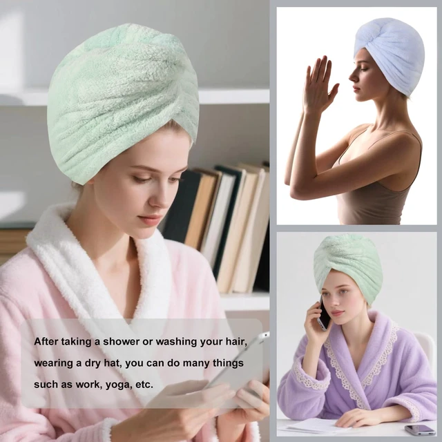 Alt view image 3 of 7 - Microfiber Hair Drying Towel Wrap,Hair Turbans Towel for Wet Hair | Soft and Comfortable,Dries Hair Quickly,Conv for Makeup and Housework,3P:Dark blue+Light Blue+Light Green