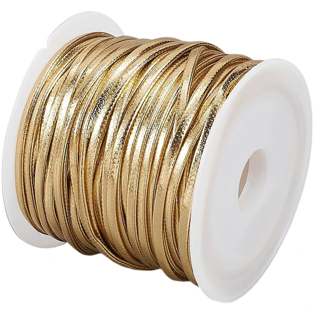 Alt view image 6 of 7 - 10.94 Yard Flat Metallic PU Leather String Cord 2MM Fold Over Gold Leather Thin Strap Double Sided Cording Lace Rope Braiding Strip Thread for Jewelry Making Crafts Bracelet Necklace