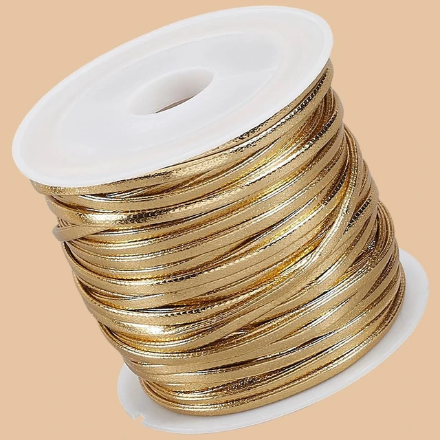 Alt view image 7 of 7 - 10.94 Yard Flat Metallic PU Leather String Cord 2MM Fold Over Gold Leather Thin Strap Double Sided Cording Lace Rope Braiding Strip Thread for Jewelry Making Crafts Bracelet Necklace