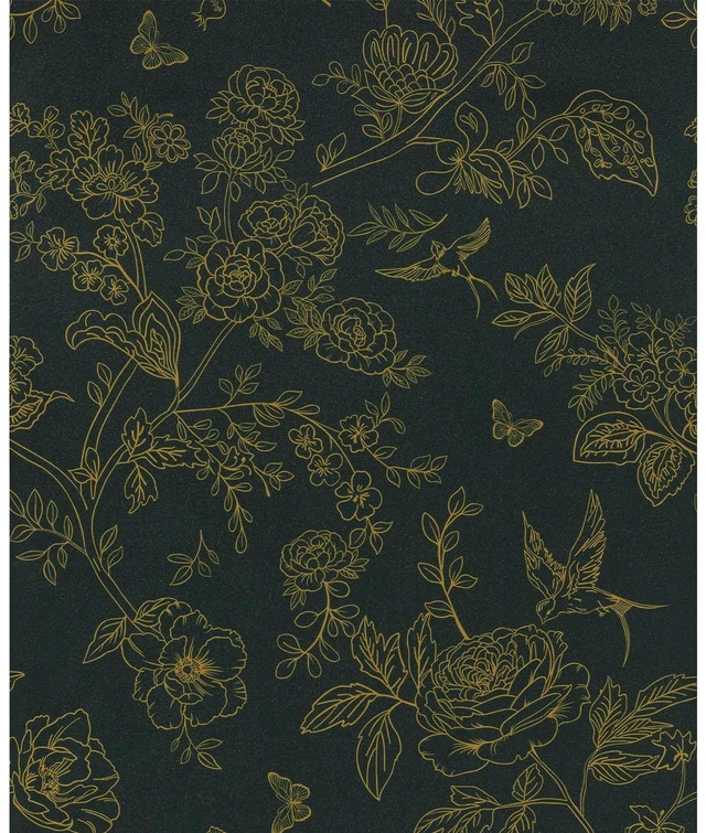 Main image of Dark Green and Gold Floral Shelf Liner Peel and Stick Wallpaper | Vintage Boho Contact Paper for Bathroom, Removable WallPaper Self Adhesive Vinyl Wrap for Cabinets and Drawers 17.3''x 78.7''