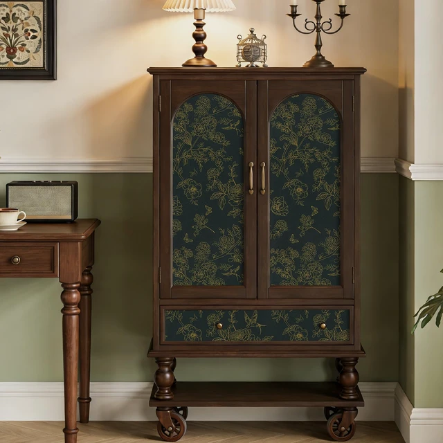 Alt view image 5 of 7 - Dark Green and Gold Floral Shelf Liner Peel and Stick Wallpaper | Vintage Boho Contact Paper for Bathroom, Removable WallPaper Self Adhesive Vinyl Wrap for Cabinets and Drawers 17.3''x 78.7''