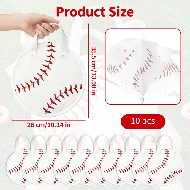 Alt view image 2 of 6 - 10 Inch Baseball Gift Bags with Handles - 10 Pcs Round Baseball Party Favor Bags, Softballs Non-Woven Gift Handbags for Goodies Candy Snacks & SportsThemed Birthday Party Supplies
