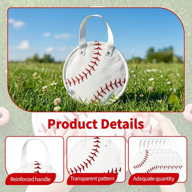 Alt view image 3 of 6 - 10 Inch Baseball Gift Bags with Handles - 10 Pcs Round Baseball Party Favor Bags, Softballs Non-Woven Gift Handbags for Goodies Candy Snacks & SportsThemed Birthday Party Supplies