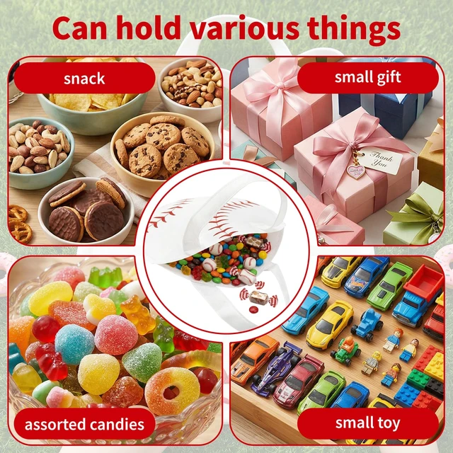 Alt view image 6 of 6 - 10 Inch Baseball Gift Bags with Handles - 10 Pcs Round Baseball Party Favor Bags, Softballs Non-Woven Gift Handbags for Goodies Candy Snacks & SportsThemed Birthday Party Supplies
