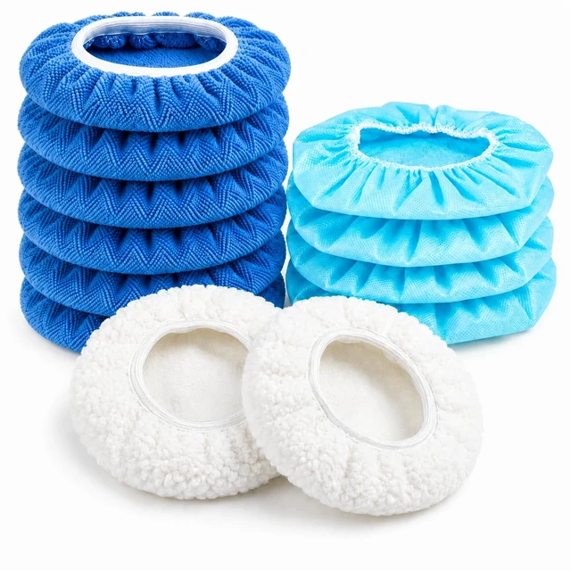 Main image of Car Buffing Pads Bonnets, 5-6 inch Polishing Bonnets for Car Buffer | Microfiber, Lambswool & Non-Woven Cover for Waxing, Polishing, Cleaning; Fits Most 5-6 Inch Buffers