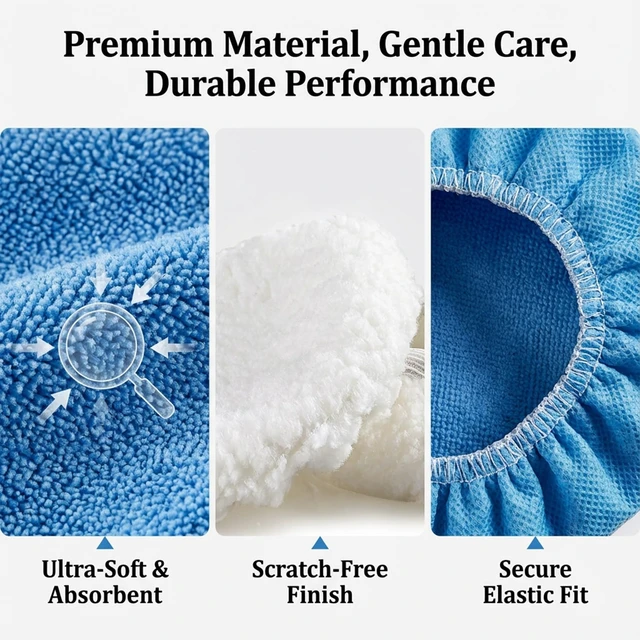 Alt view image 4 of 7 - Car Buffing Pads Bonnets, 5-6 inch Polishing Bonnets for Car Buffer | Microfiber, Lambswool & Non-Woven Cover for Waxing, Polishing, Cleaning; Fits Most 5-6 Inch Buffers
