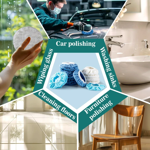 Alt view image 5 of 7 - Car Buffing Pads Bonnets, 5-6 inch Polishing Bonnets for Car Buffer | Microfiber, Lambswool & Non-Woven Cover for Waxing, Polishing, Cleaning; Fits Most 5-6 Inch Buffers