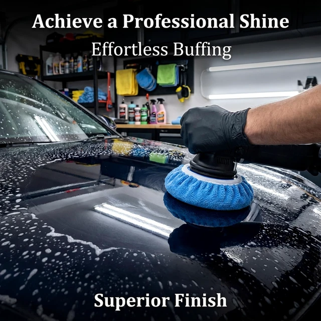 Alt view image 6 of 7 - Car Buffing Pads Bonnets, 5-6 inch Polishing Bonnets for Car Buffer | Microfiber, Lambswool & Non-Woven Cover for Waxing, Polishing, Cleaning; Fits Most 5-6 Inch Buffers