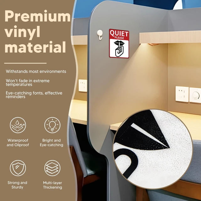 Alt view image 4 of 6 - 2 PCS Quiet Please Sign Sticker - Self Adhesive Peel and Stick Decal Please Keep Quiet Label for Offices Businesses Home Keep Noise to a Minimum Sign