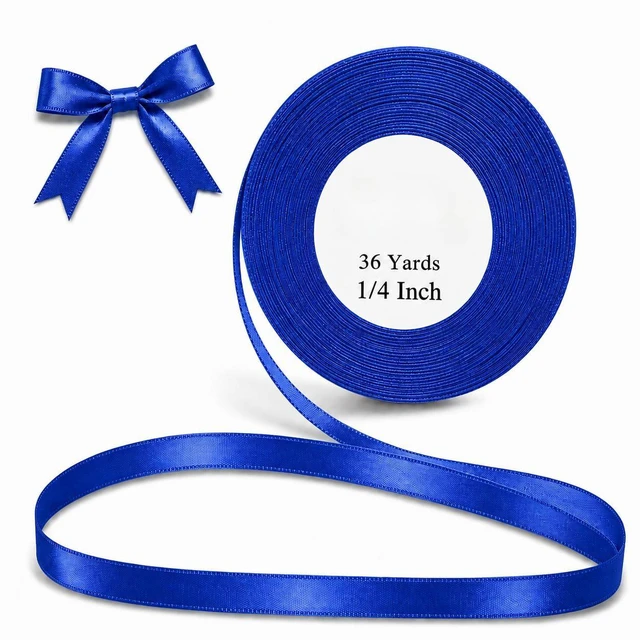 Main image of Royal Blue Ribbon 1/4 Inch x 36 Yards for Gift Wrap & Christmas Decor Satin | Hanukkah & patriotic crafts, graduation cords, sports team spirit, baby boy showers & Fathers Day presents