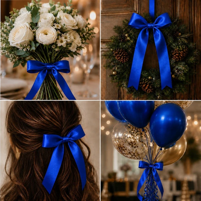 Alt view image 4 of 7 - Royal Blue Ribbon 1/4 Inch x 36 Yards for Gift Wrap & Christmas Decor Satin | Hanukkah & patriotic crafts, graduation cords, sports team spirit, baby boy showers & Fathers Day presents