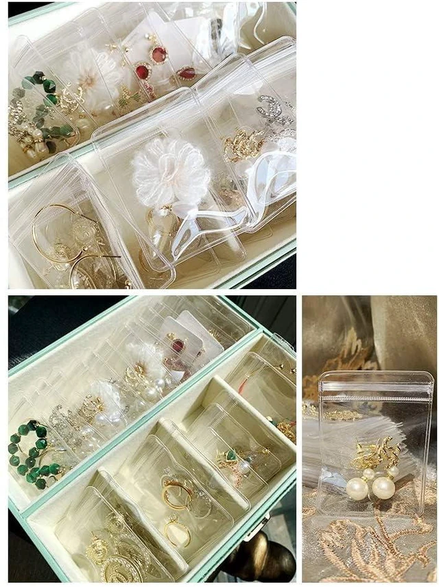 Alt view image 3 of 6 - 100pcs Clear PVC Transparent Zip Lock Jewelry Bag Small Size Dust Proof Airtight Jewelry Pouch Plastic Zipper Bag Self Seal PVC Packing Pouch Organizer Storage Bags for Rings Earrings Bracelet