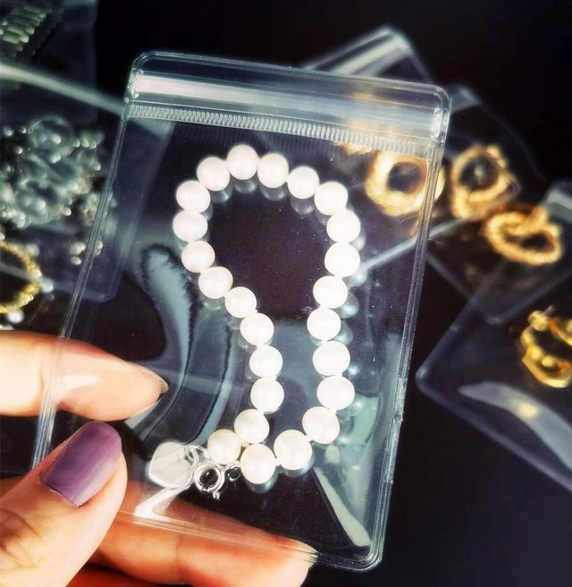 Alt view image 4 of 6 - 100pcs Clear PVC Transparent Zip Lock Jewelry Bag Small Size Dust Proof Airtight Jewelry Pouch Plastic Zipper Bag Self Seal PVC Packing Pouch Organizer Storage Bags for Rings Earrings Bracelet